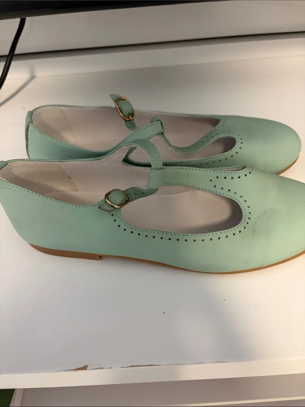 Girls' Mint T‑Strap Dress Flats with Buckle Size 34